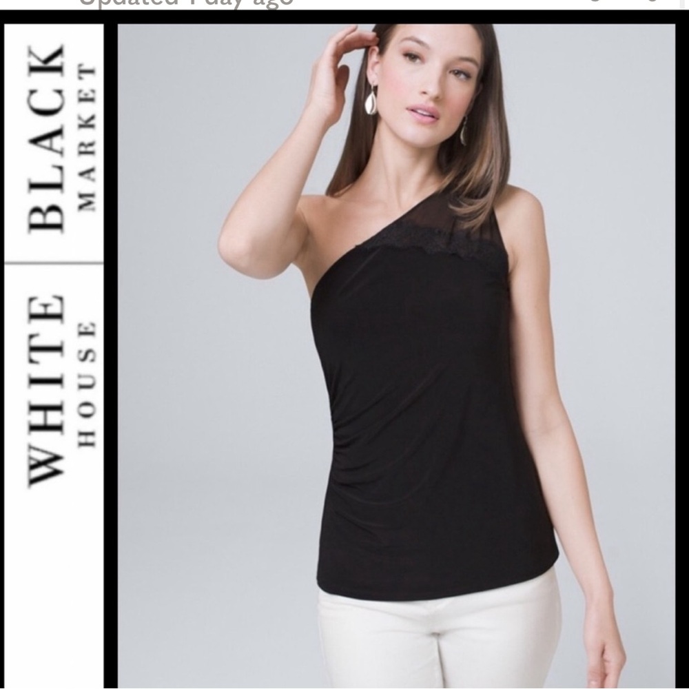 White House Black Market Black One-Shoulder Asymmetrical Top NEW